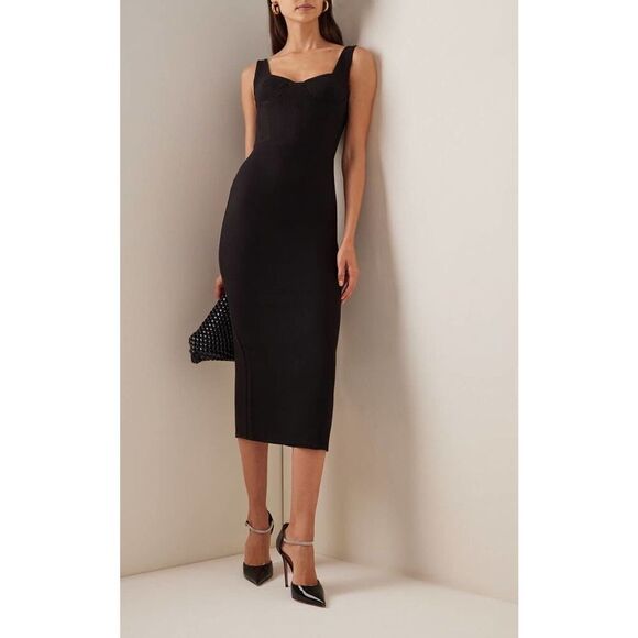Alex Perry Pagett Stretch-Crepe Midi Dress black US8 - Picture 4 of 12